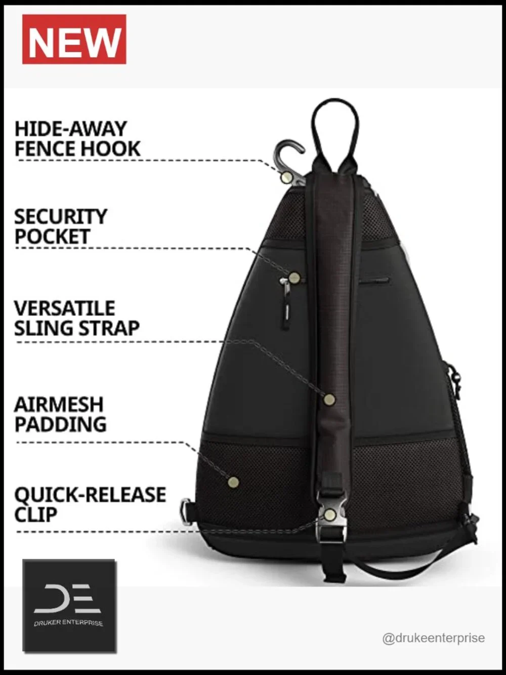 Sling Backpack Crossbody for Pickleball Tennis Racquetball Travel - Large
